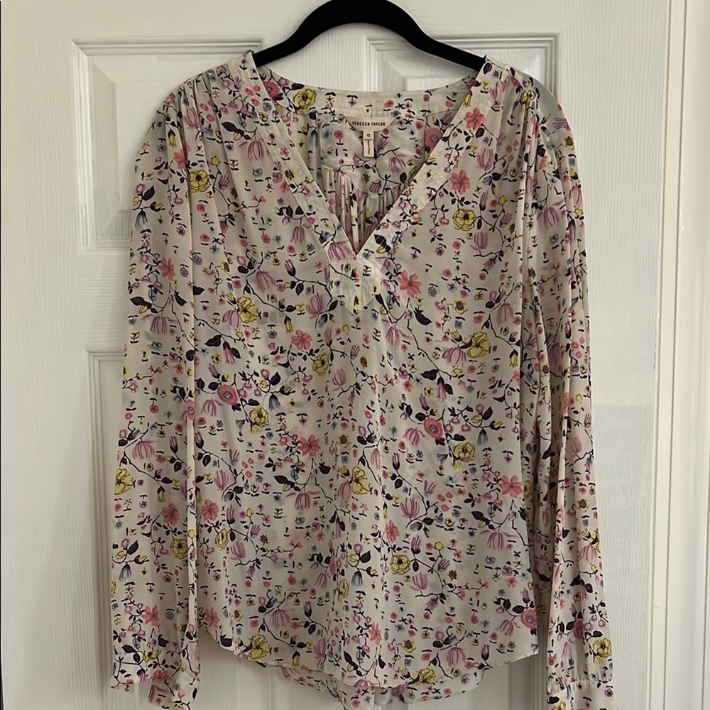 REBECCA TAYLOR Silk Floral V-Neck Blouse, size 12